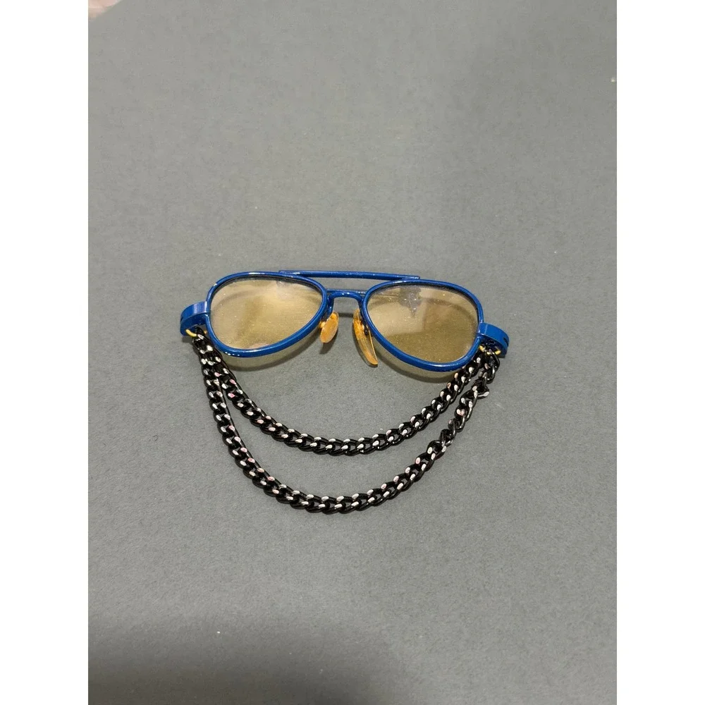 Vintage‎ Aviator Sunglasses Brooch  Blue Metal Retro Novelty Pin Dangle Chain